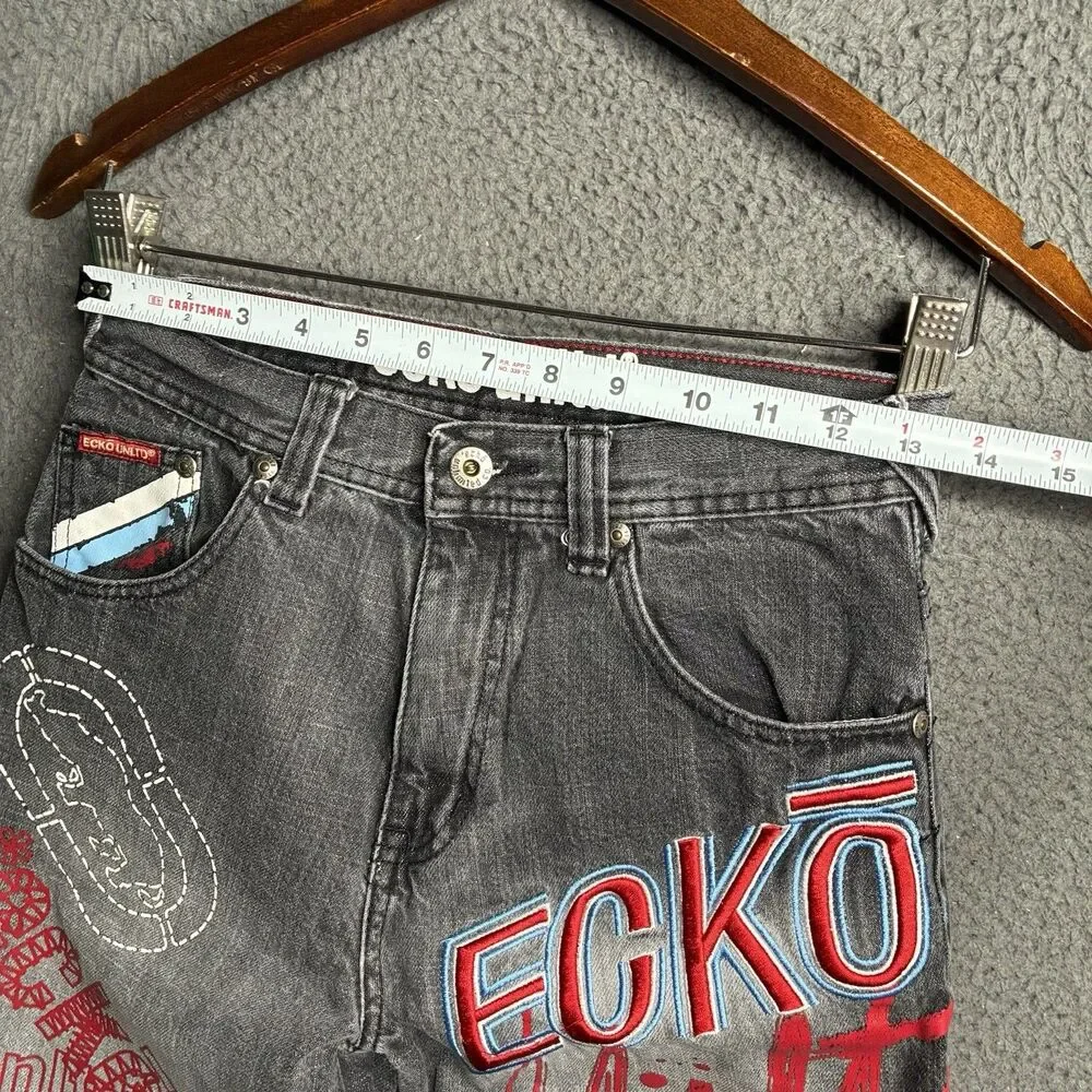 Ecko Unltd Y2K Embroidered Logo Kids Jorts Size 10 Cyber Baggy 26x9